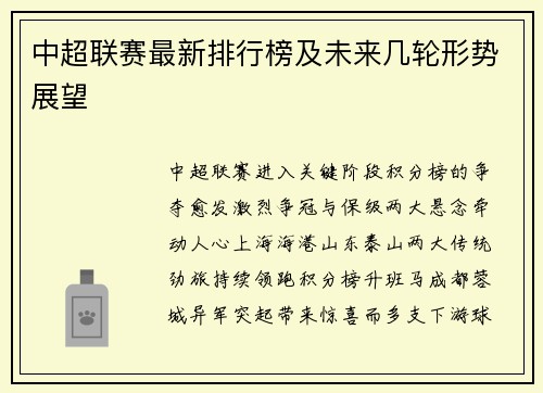 中超联赛最新排行榜及未来几轮形势展望